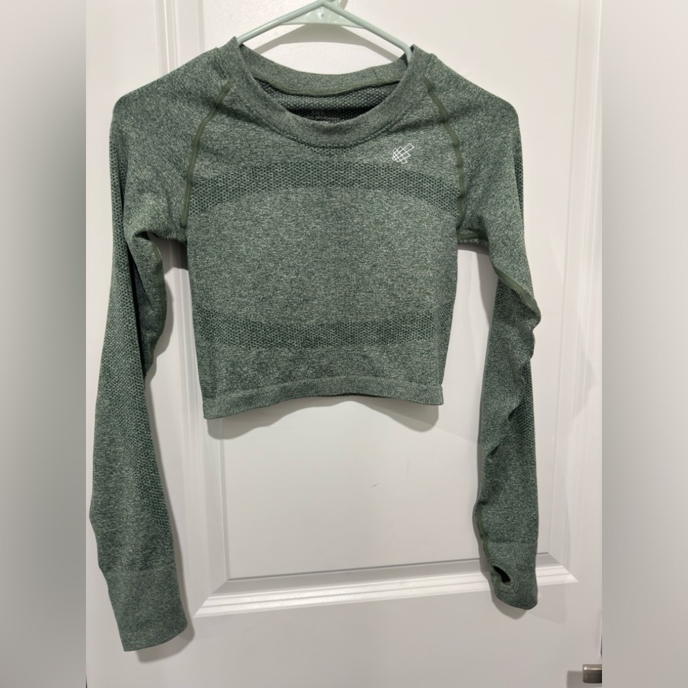 Jed North Green Cropped Fitted Long Sleeve Hoodie
